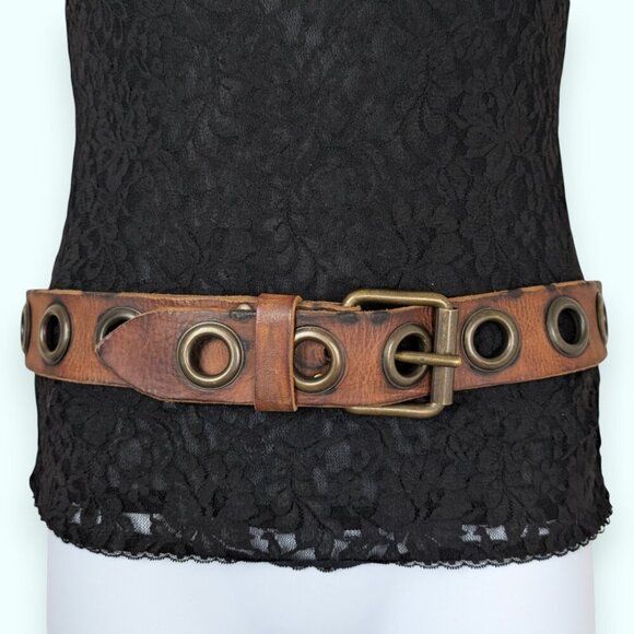 Vintage Leather Grommet Belt - Picture 2 of 6